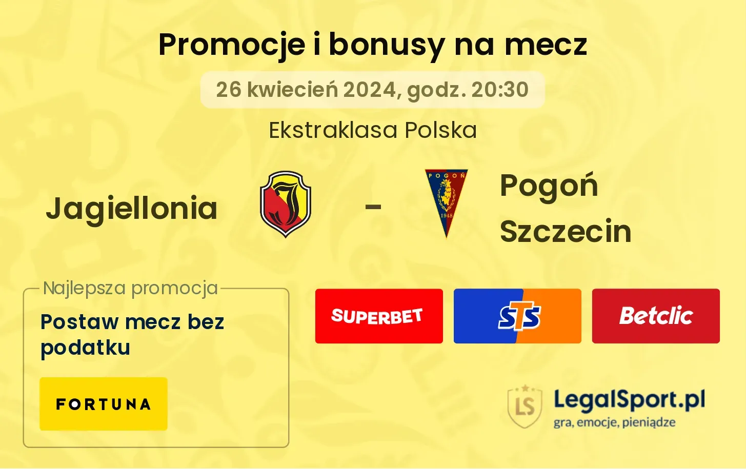 Jagiellonia - Pogoń Szczecin promocje bonusy na mecz