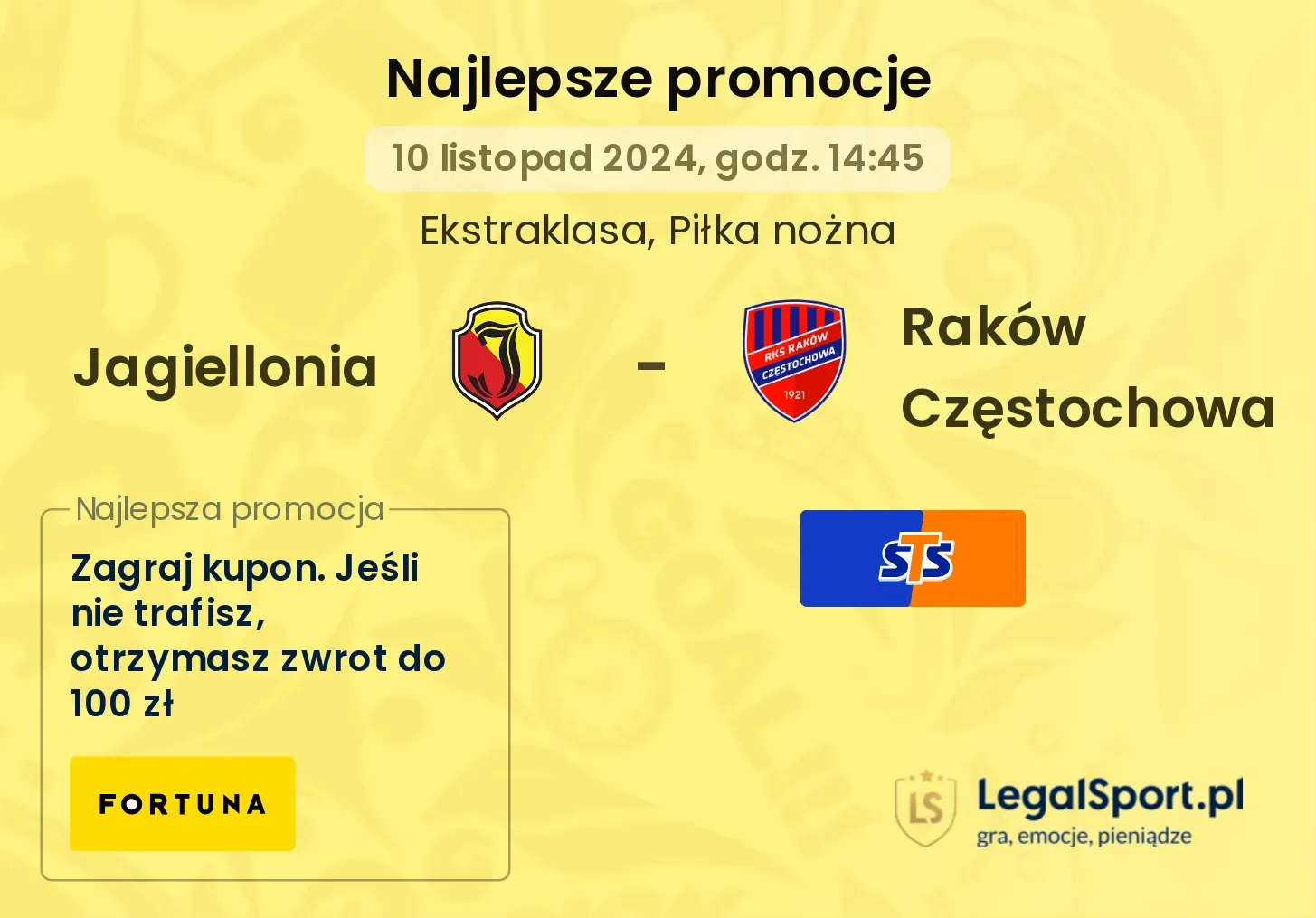 Jagiellonia - Raków Częstochowa promocje bukmacherskie 10.11, 14:45