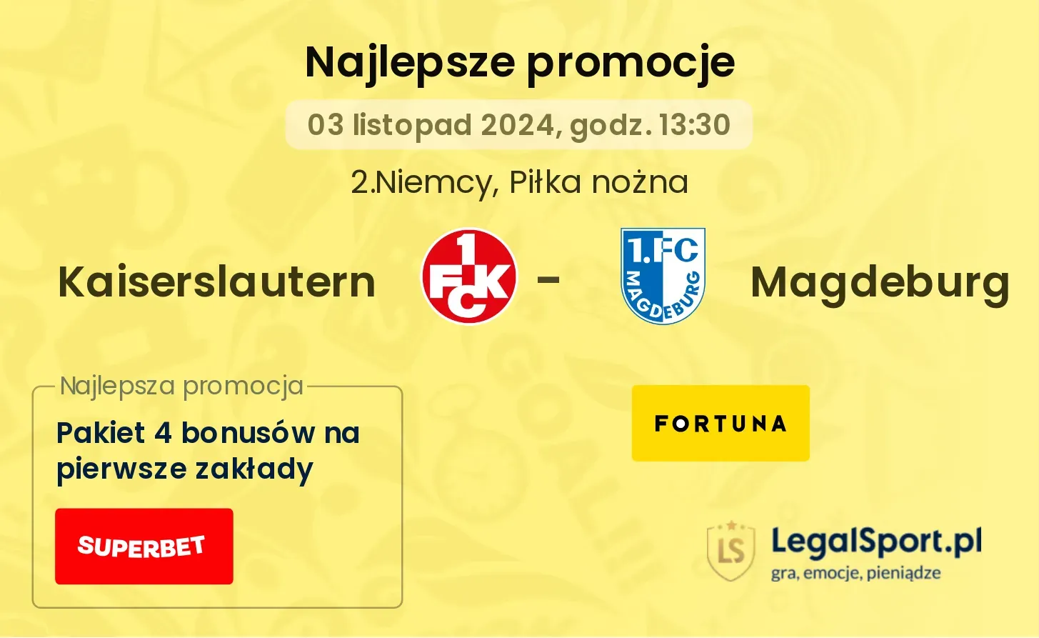 Kaiserslautern - Magdeburg promocje bukmacherskie 03.11, 13:30