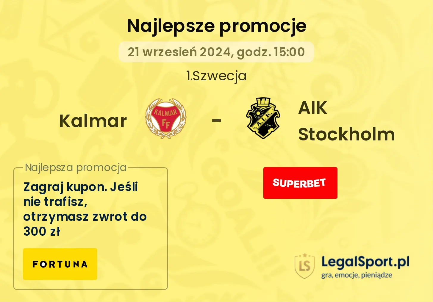 Kalmar - AIK Stockholm promocje bukmacherskie 21.09, 15:00