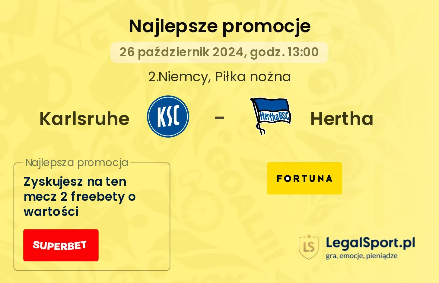 Karlsruhe - Hertha promocje bukmacherskie 26.10, 13:00