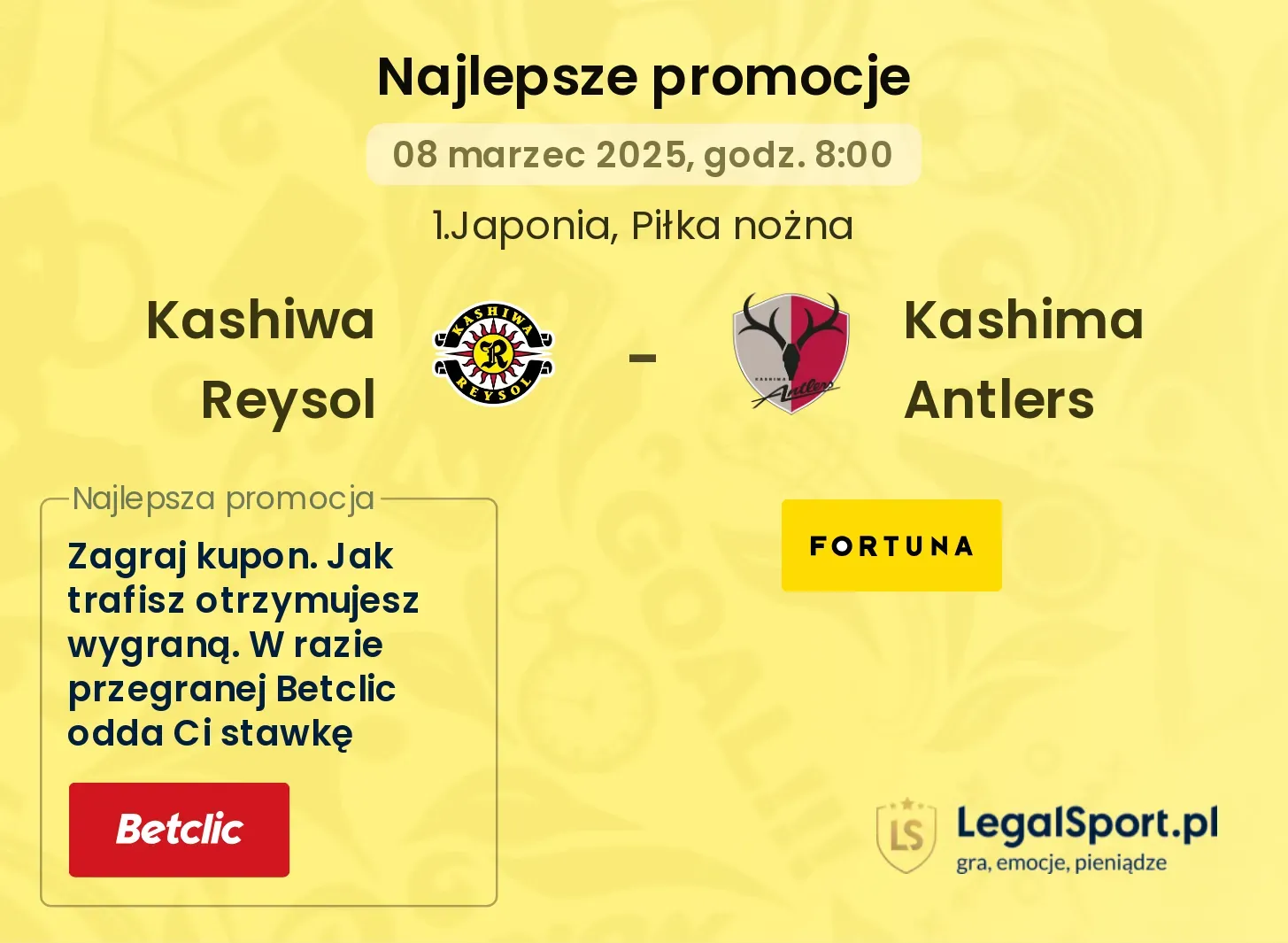 Kashiwa Reysol - Kashima Antlers promocje u bukmacherów