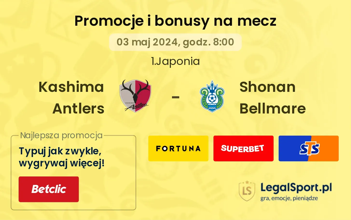 Kashima Antlers - Shonan Bellmare promocje bonusy na mecz