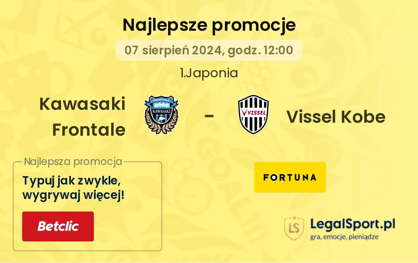 Kawasaki Frontale - Vissel Kobe promocje u bukmacherów (07.08, 12:00)