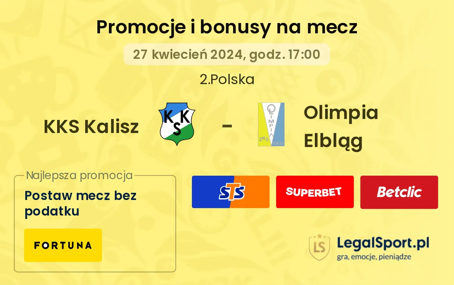KKS Kalisz - Olimpia Elbląg promocje bonusy na mecz