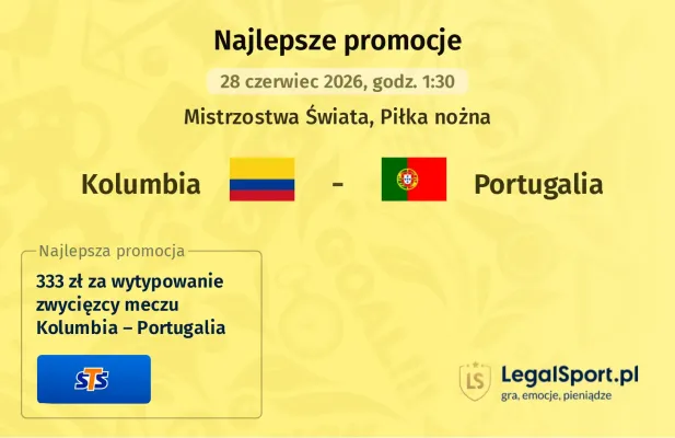 STS: 333 zł za wytypowanie zwycięzcy meczu Kolumbia – Portugalia