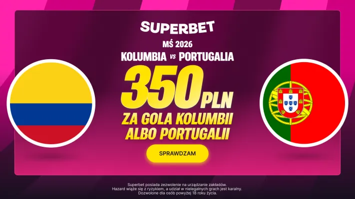 Superbet: Bonus 350 PLN za gola wybranej drużyny w meczu Kolumbia – Portugalia