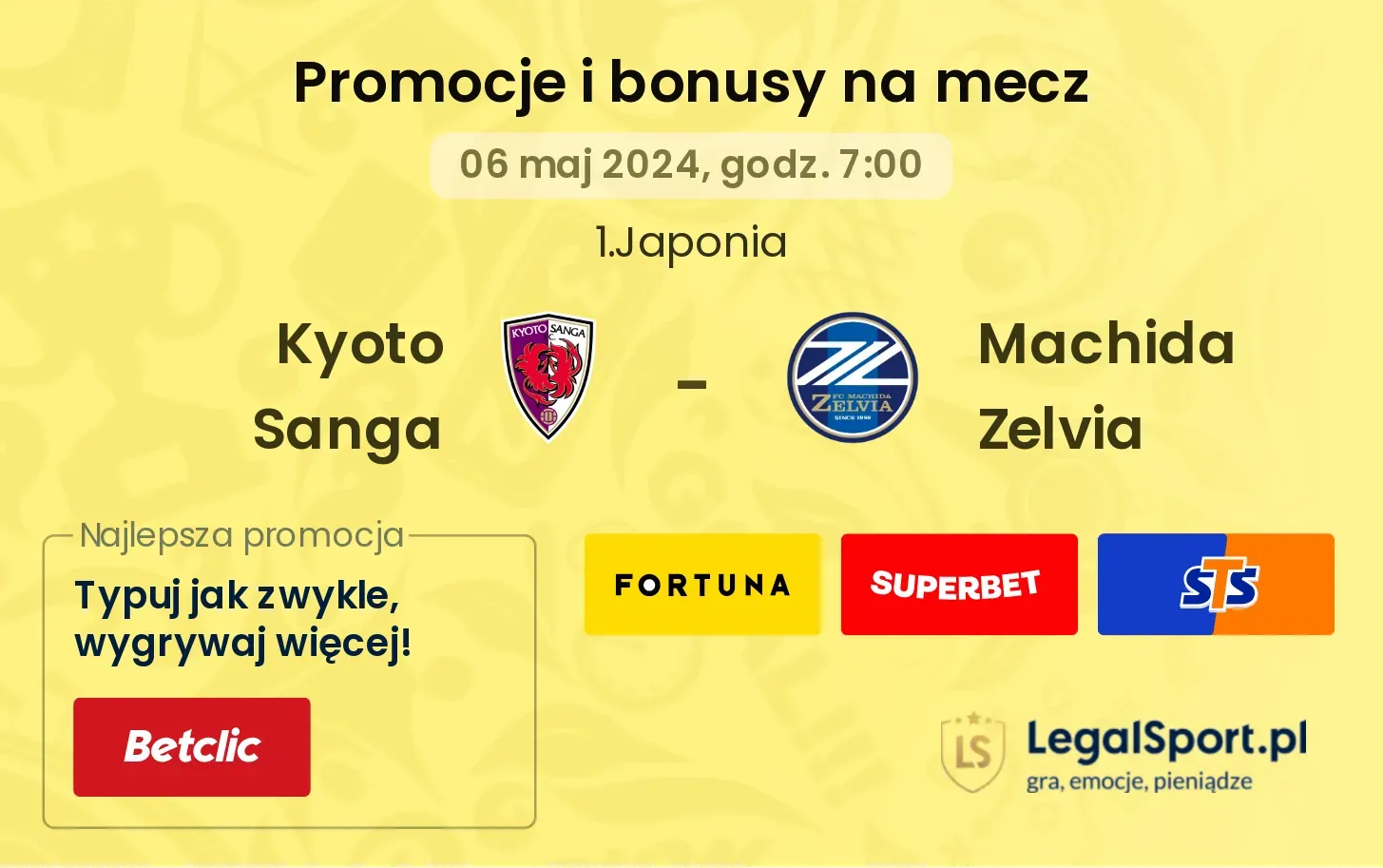 Kyoto Sanga - Machida Zelvia promocje bonusy na mecz