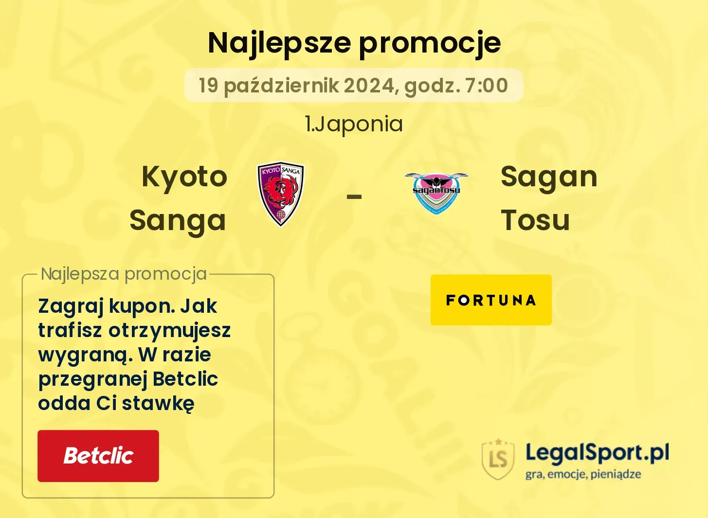 Kyoto Sanga - Sagan Tosu promocje u bukmacherów 19.10, 07:00