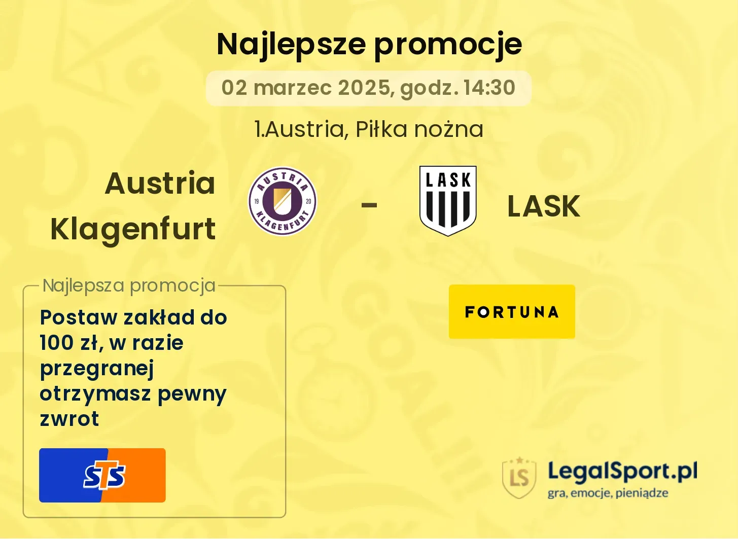 Austria Klagenfurt - LASK promocje u bukmacherów