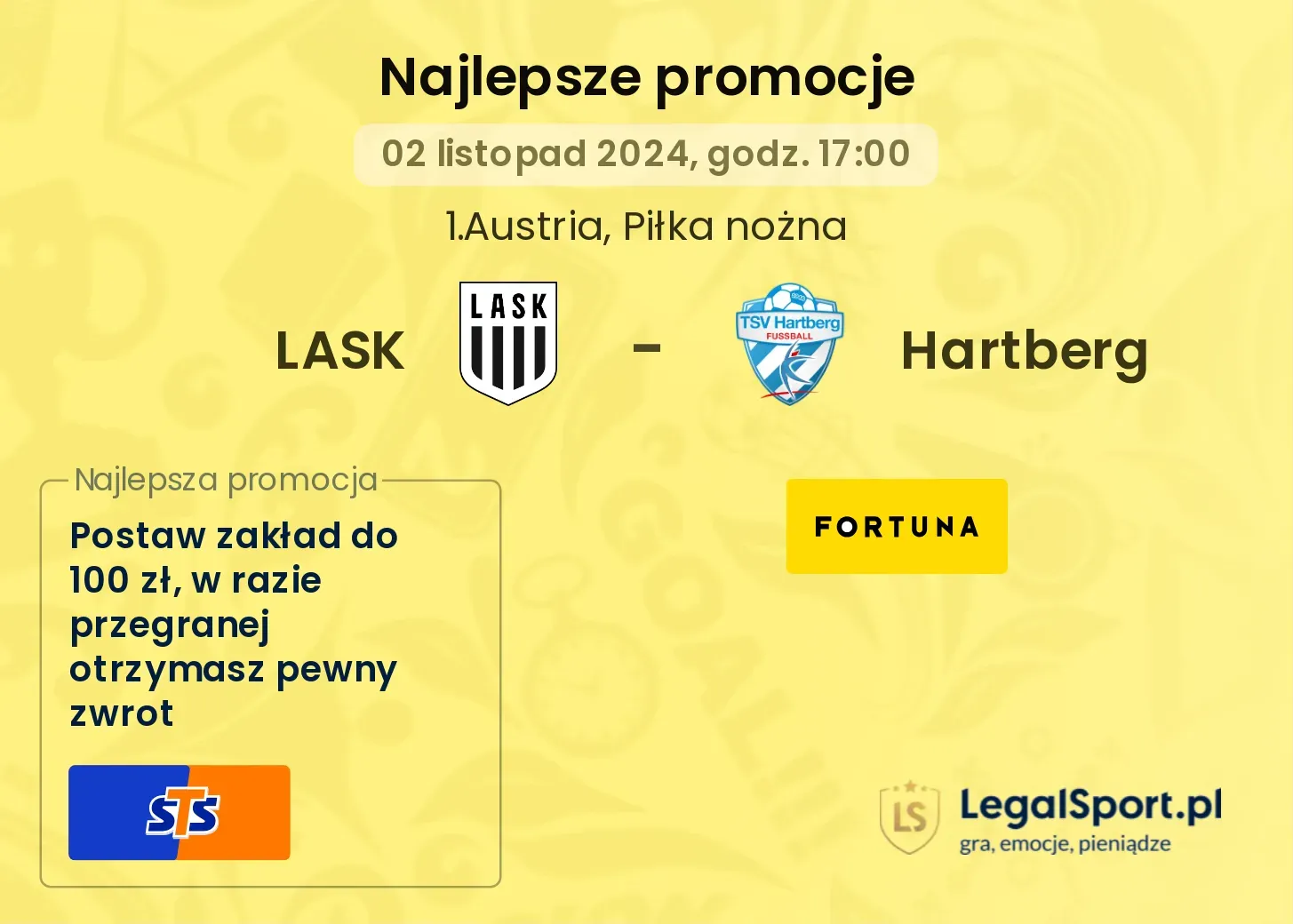 LASK - Hartberg promocje u bukmacherów 02.11, 17:00