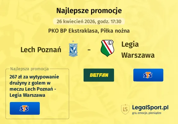 STS: 500 zł za poprawny Bet Builder na mecz Lech Poznań – Legia Warszawa