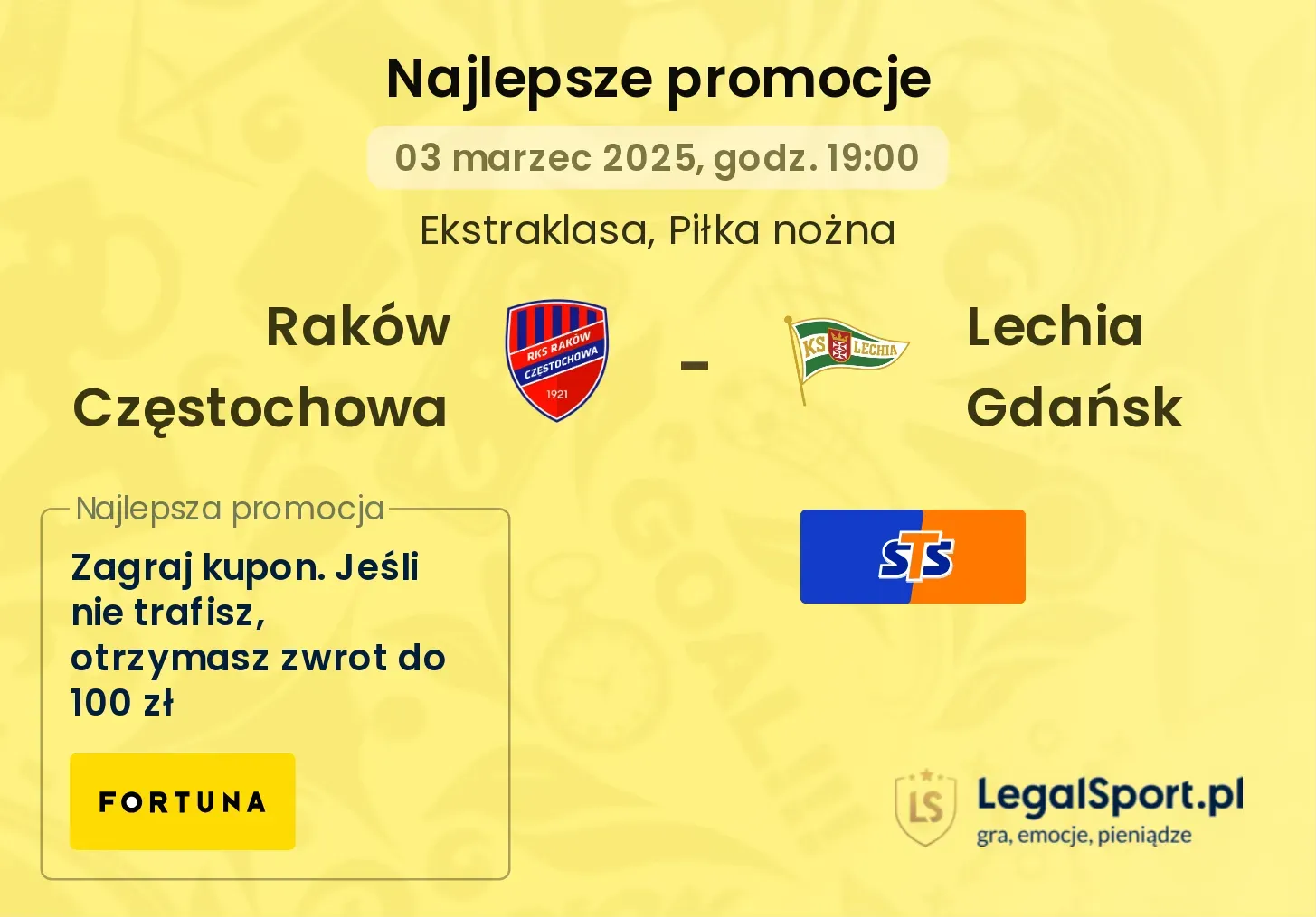 Raków Częstochowa - Lechia Gdańsk promocje u bukmacherów