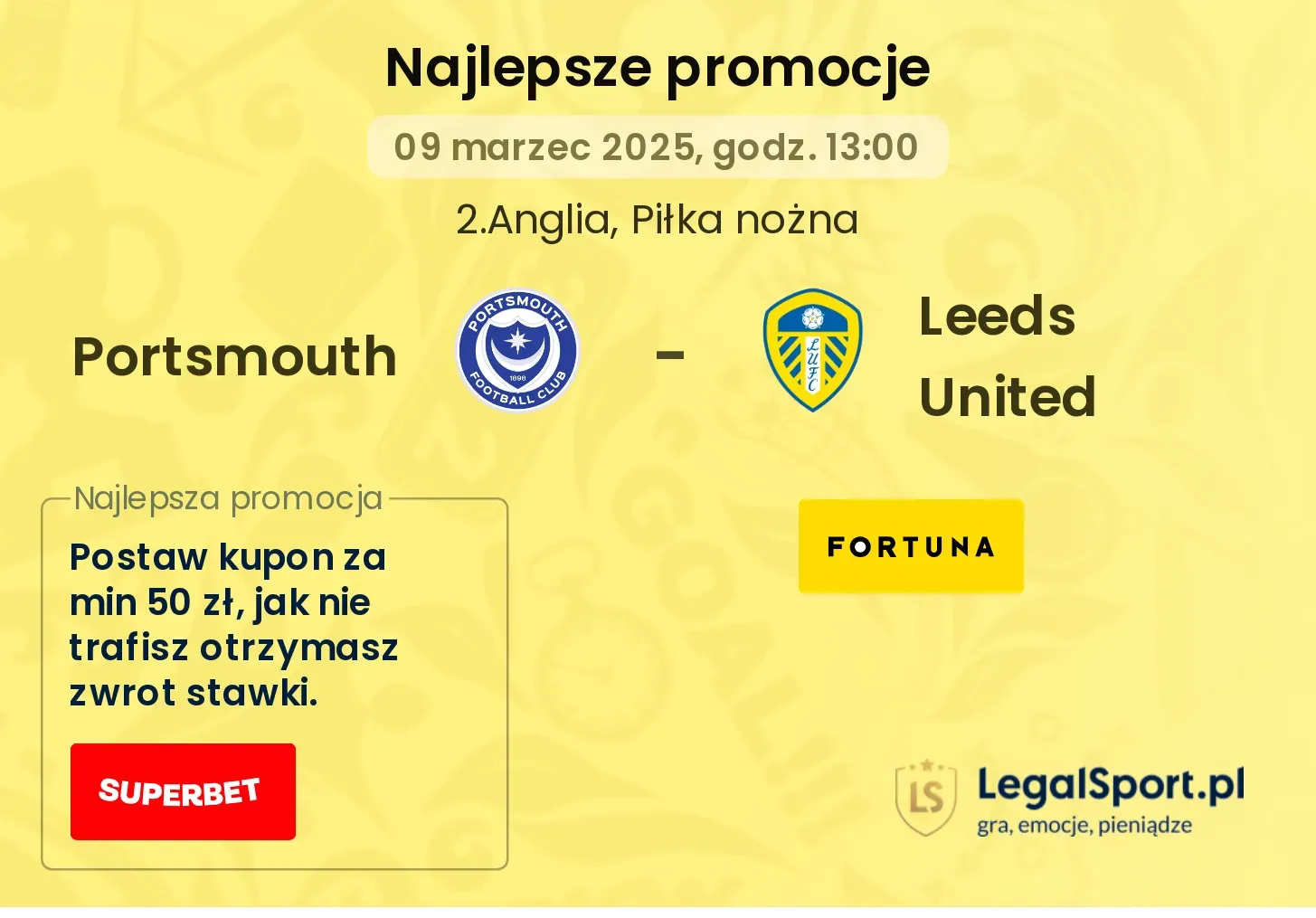 Portsmouth - Leeds United promocje u bukmacherów