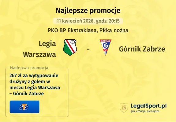 STS: 267 zł za wytypowanie drużyny z golem w meczu Legia Warszawa – Górnik Zabrze