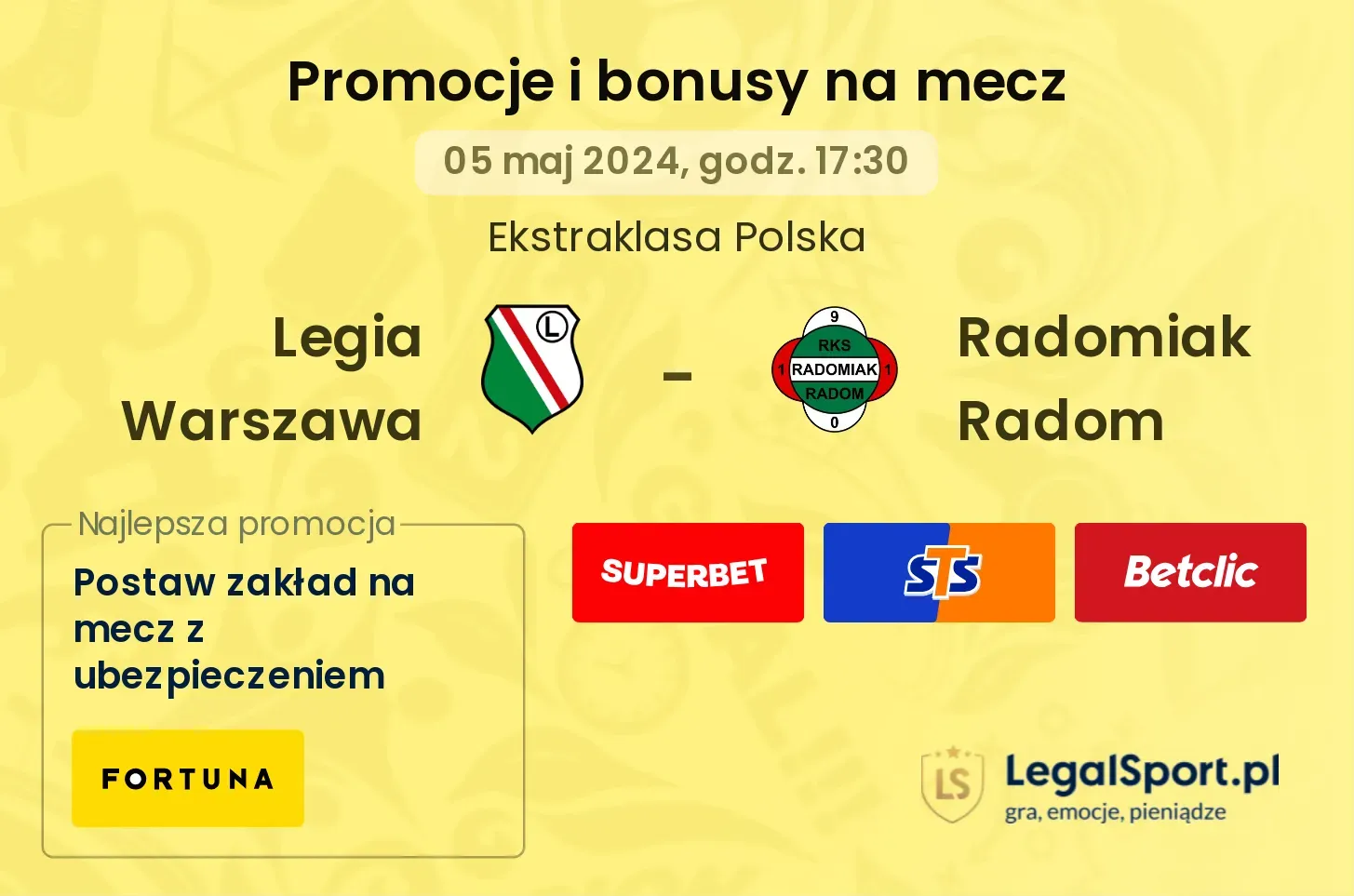 Legia Warszawa - Radomiak Radom promocje bonusy na mecz