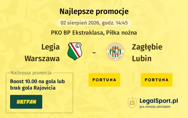 Promocja Fortuna: Złoty Typ na mecz Legia – Zagłębie