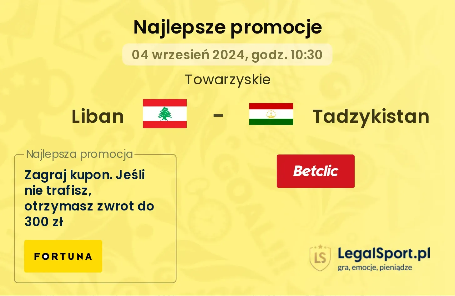 Liban - Tadzykistan promocje u bukmacherów 04.09, 10:30