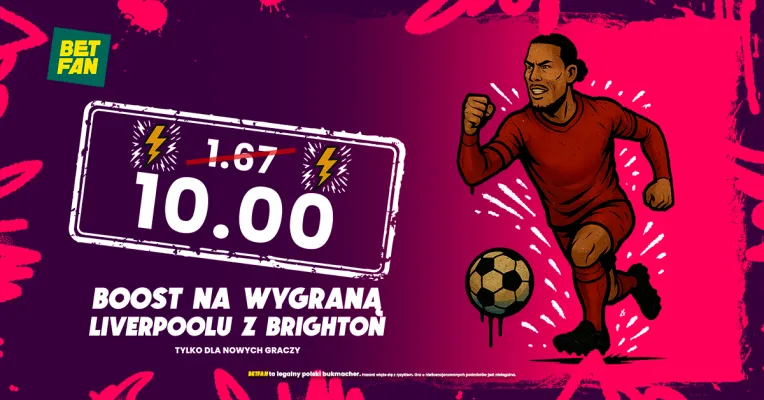 Kurs 10.0 na wygraną Liverpoolu z Brighton od BETFAN