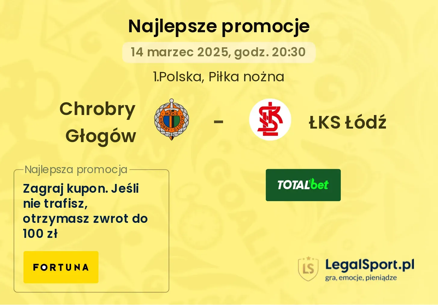 Chrobry Głogów - ŁKS Łódź promocje bukmacherskie