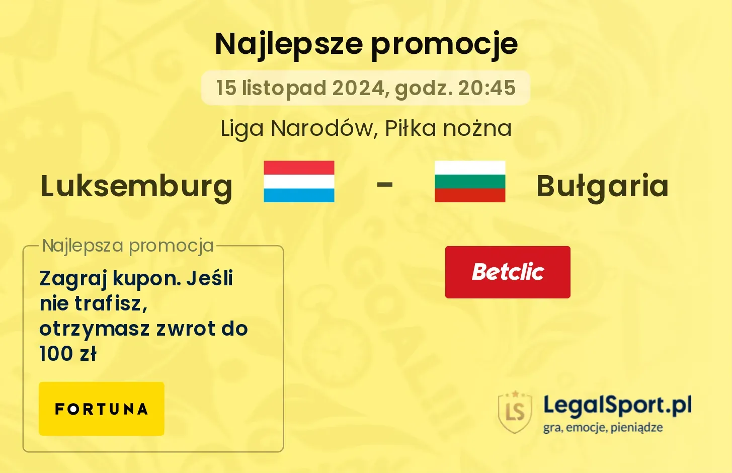 Luksemburg - Bułgaria promocje u bukmacherów 15.11, 20:45