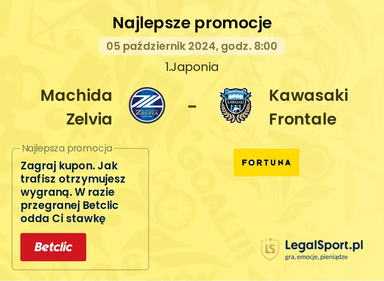 Machida Zelvia - Kawasaki Frontale promocje bukmacherskie 05.10, 08:00