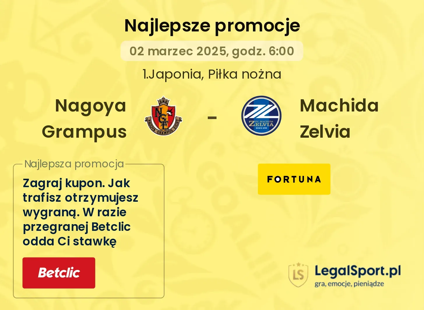 Nagoya Grampus - Machida Zelvia promocje u bukmacherów