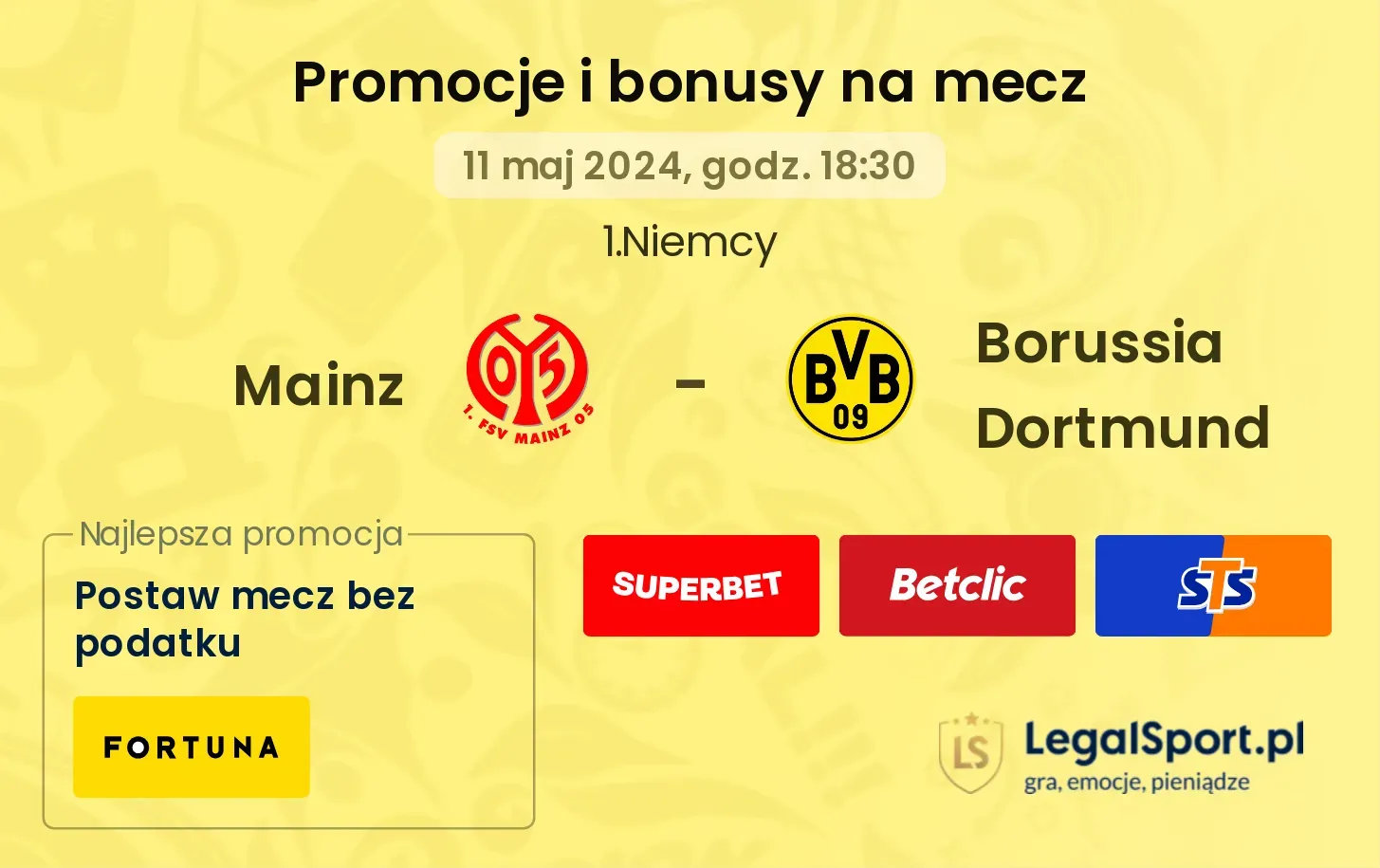 Mainz - Borussia Dortmund bonusy i promocje (11.05, 18:30)