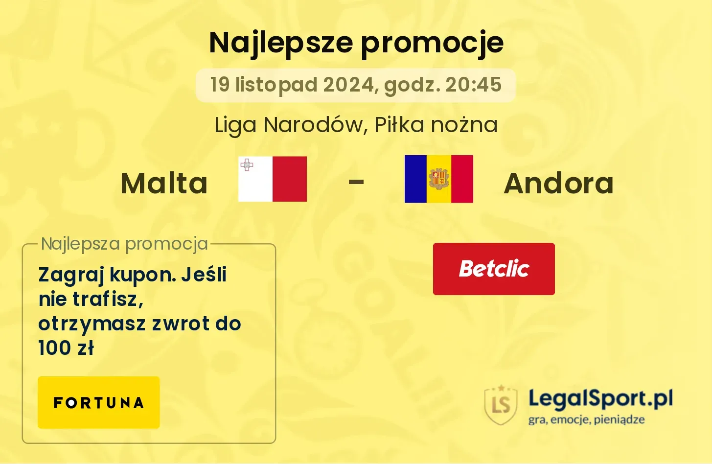 Malta - Andora promocje u bukmacherów 19.11, 20:45