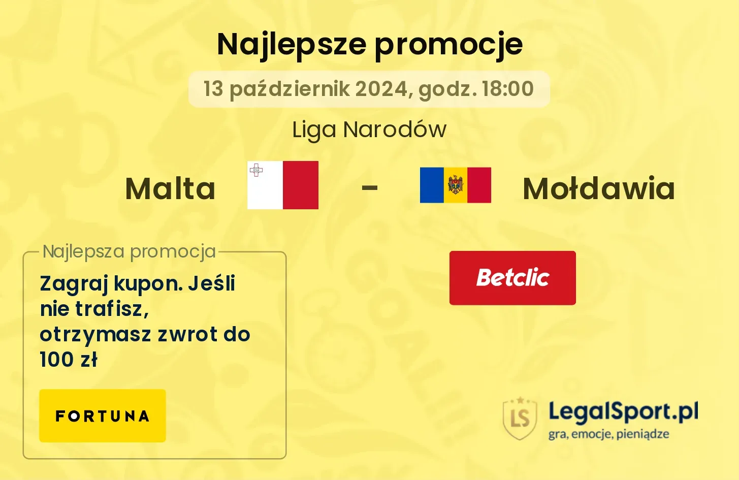 Malta - Mołdawia promocje bukmacherskie 13.10, 18:00