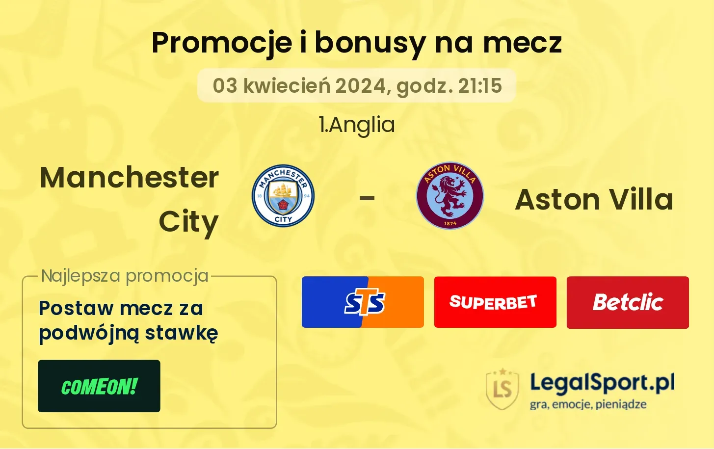 Manchester City - Aston Villa promocje bonusy na mecz