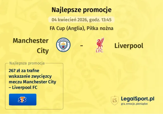 STS: 267 zł za wytypowanie zwycięzcy meczu Manchester City – Liverpool FC