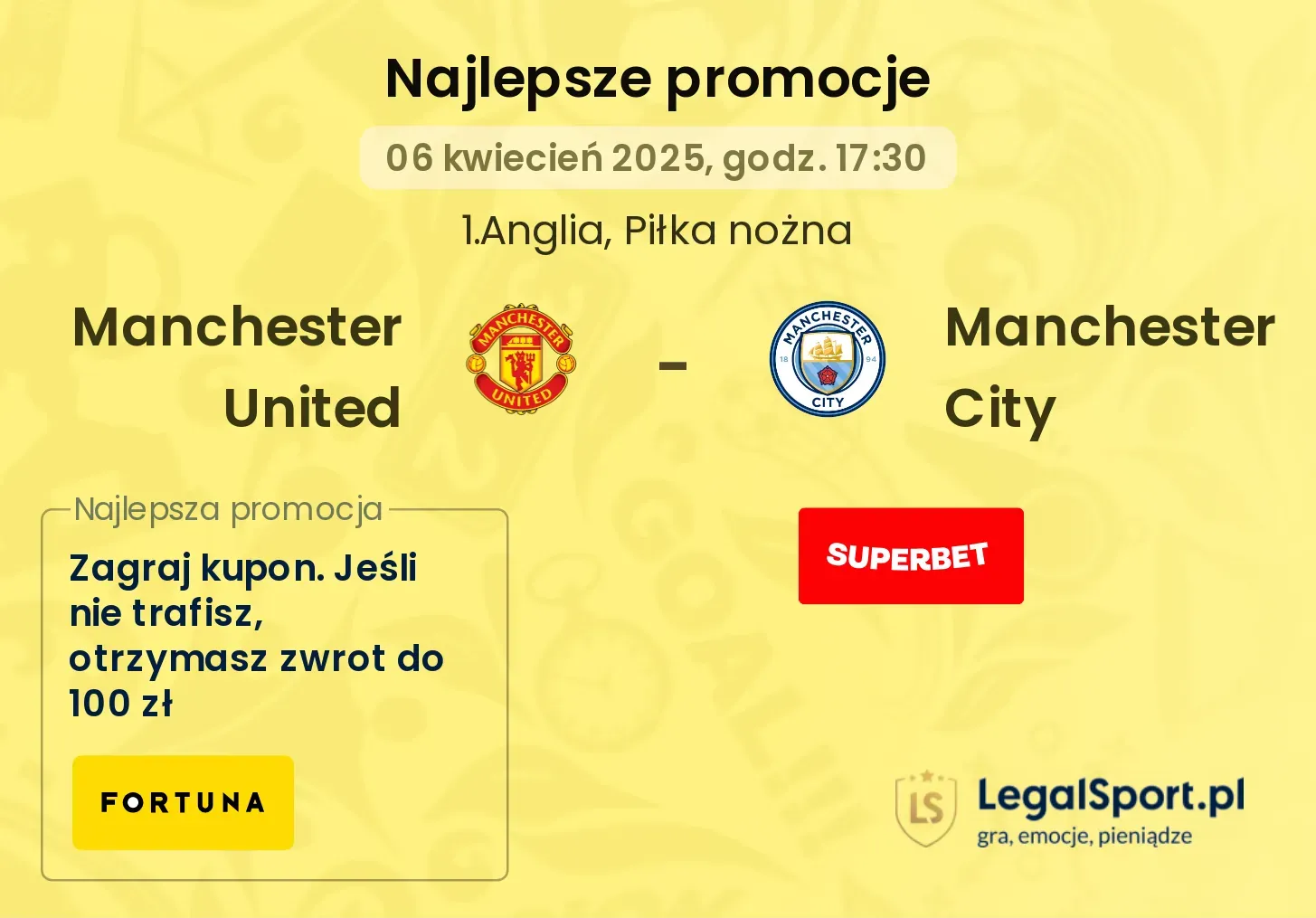 799 zł w bonusach na  Man United - Man City w BETFAN, STS oraz Superbet