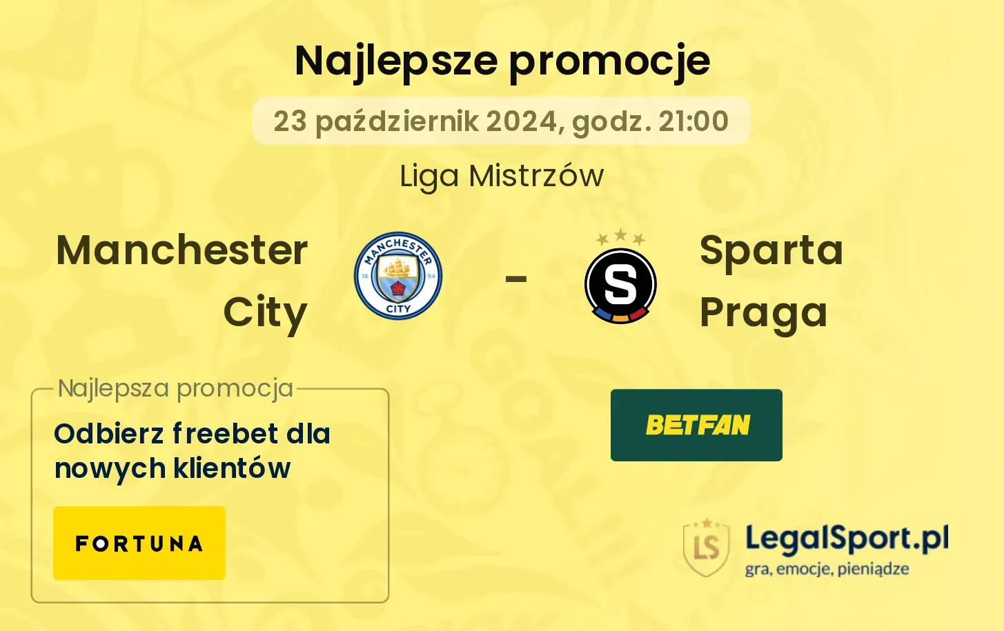 Manchester City - Sparta Praga promocje bukmacherskie 23.10, 21:00