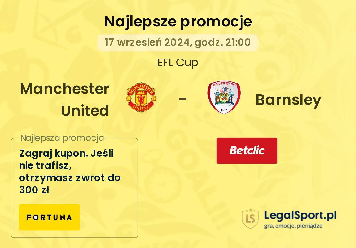 Manchester United - Barnsley promocje u bukmacherów 17.09, 21:00