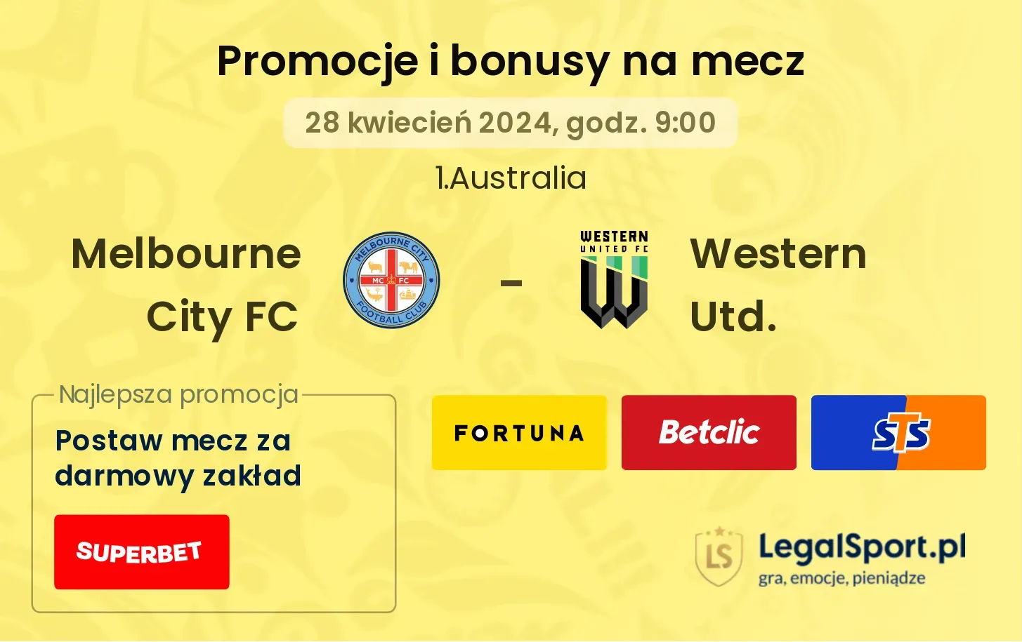 Melbourne City FC - Western Utd. promocje bonusy na mecz