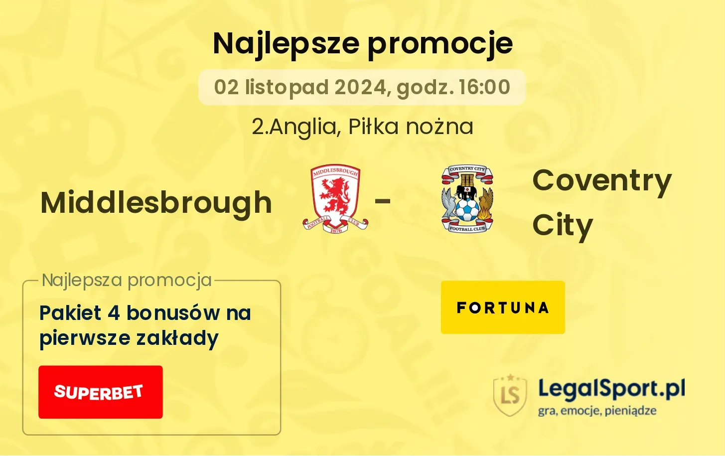 Middlesbrough - Coventry City promocje bukmacherskie 02.11, 16:00