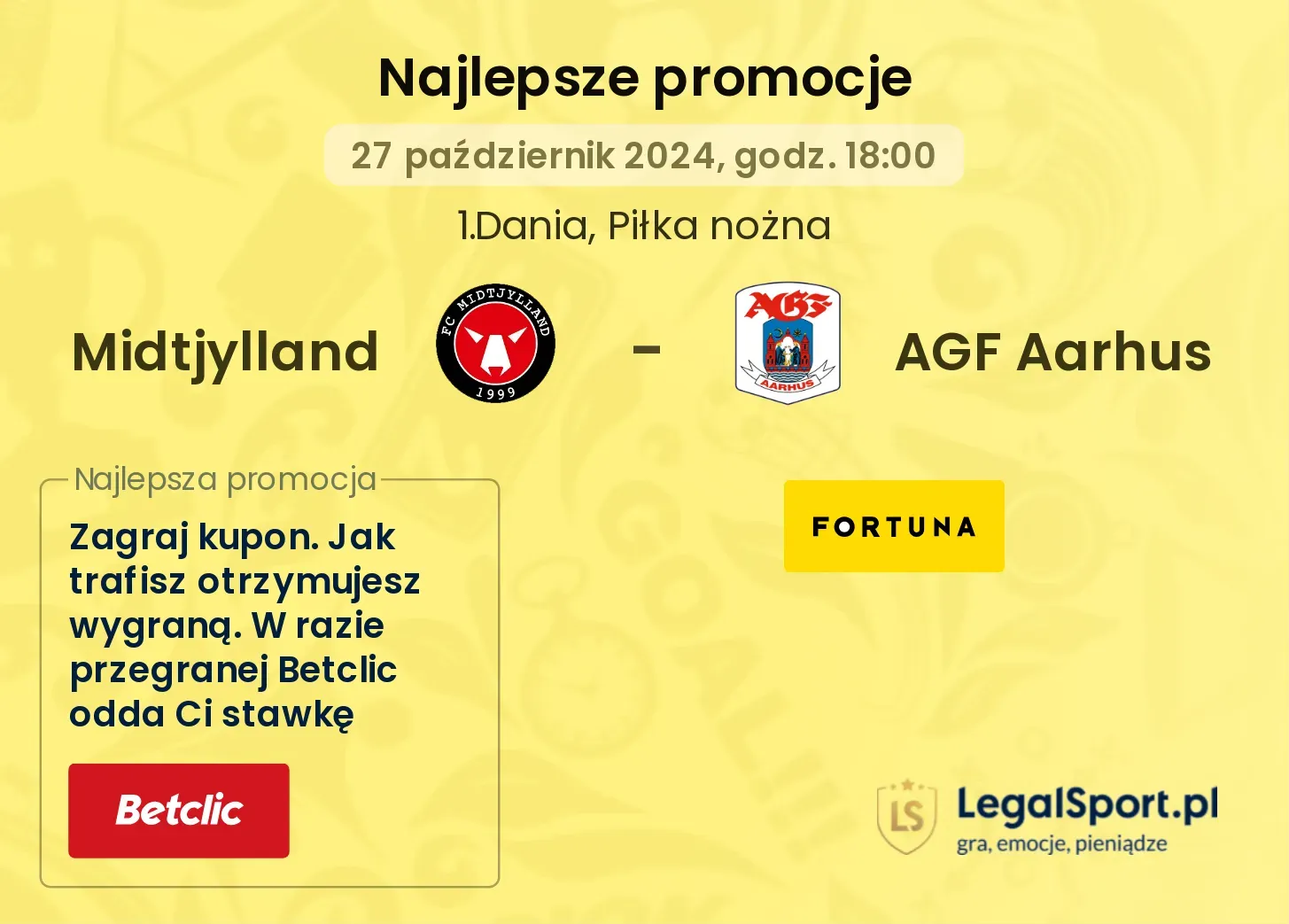 Midtjylland - AGF Aarhus promocje u bukmacherów 27.10, 18:00