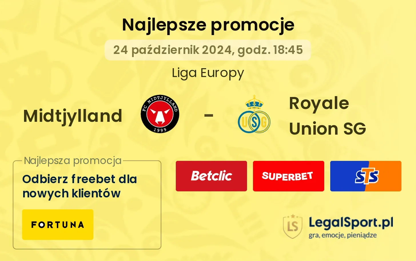 Midtjylland - Royale Union SG promocje u bukmacherów 24.10, 18:45