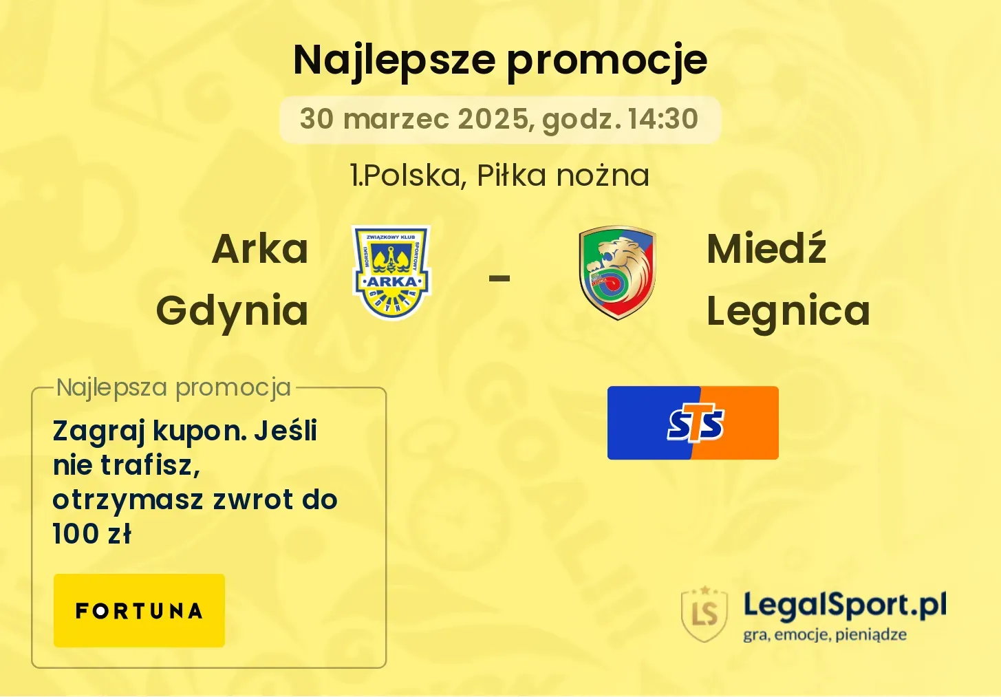 Arka Gdynia - Miedź Legnica promocje bukmacherskie