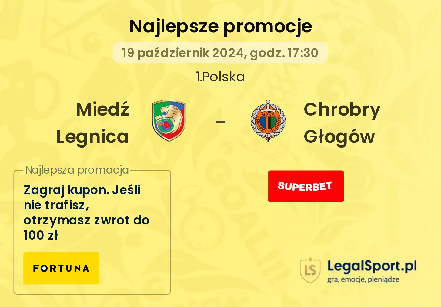Miedź Legnica - Chrobry Głogów promocje bukmacherskie 19.10, 17:30