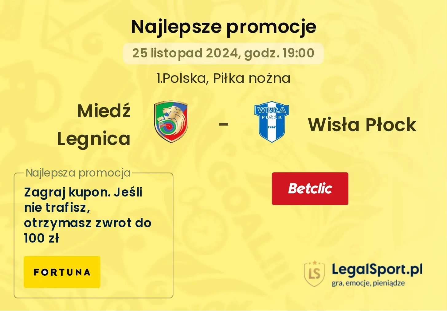 Miedź Legnica - Wisła Płock promocje bukmacherskie