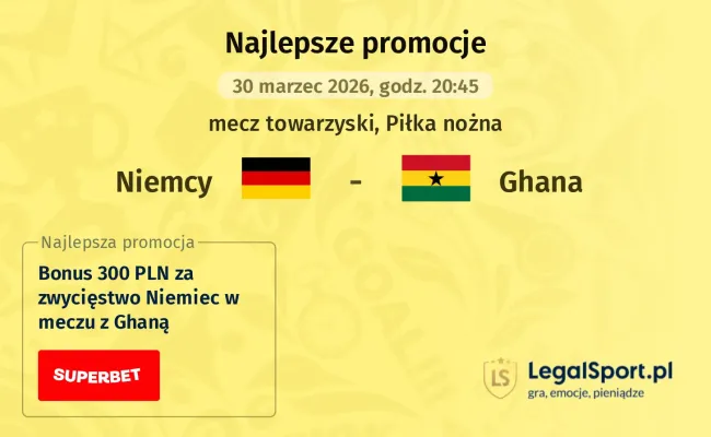 Bonus 300 PLN za zwycięstwo Niemiec w meczu z Ghaną w Superbet