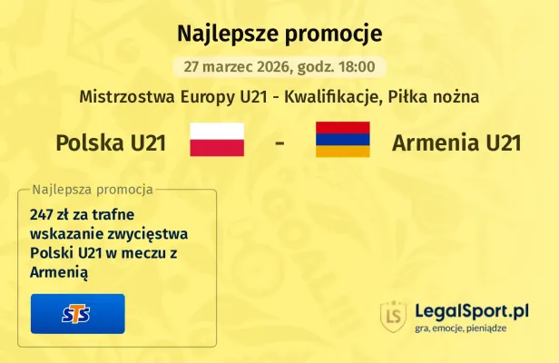 STS: 247 zł za wytypowanie zwycięstwa Polski U21 w meczu z Armenią