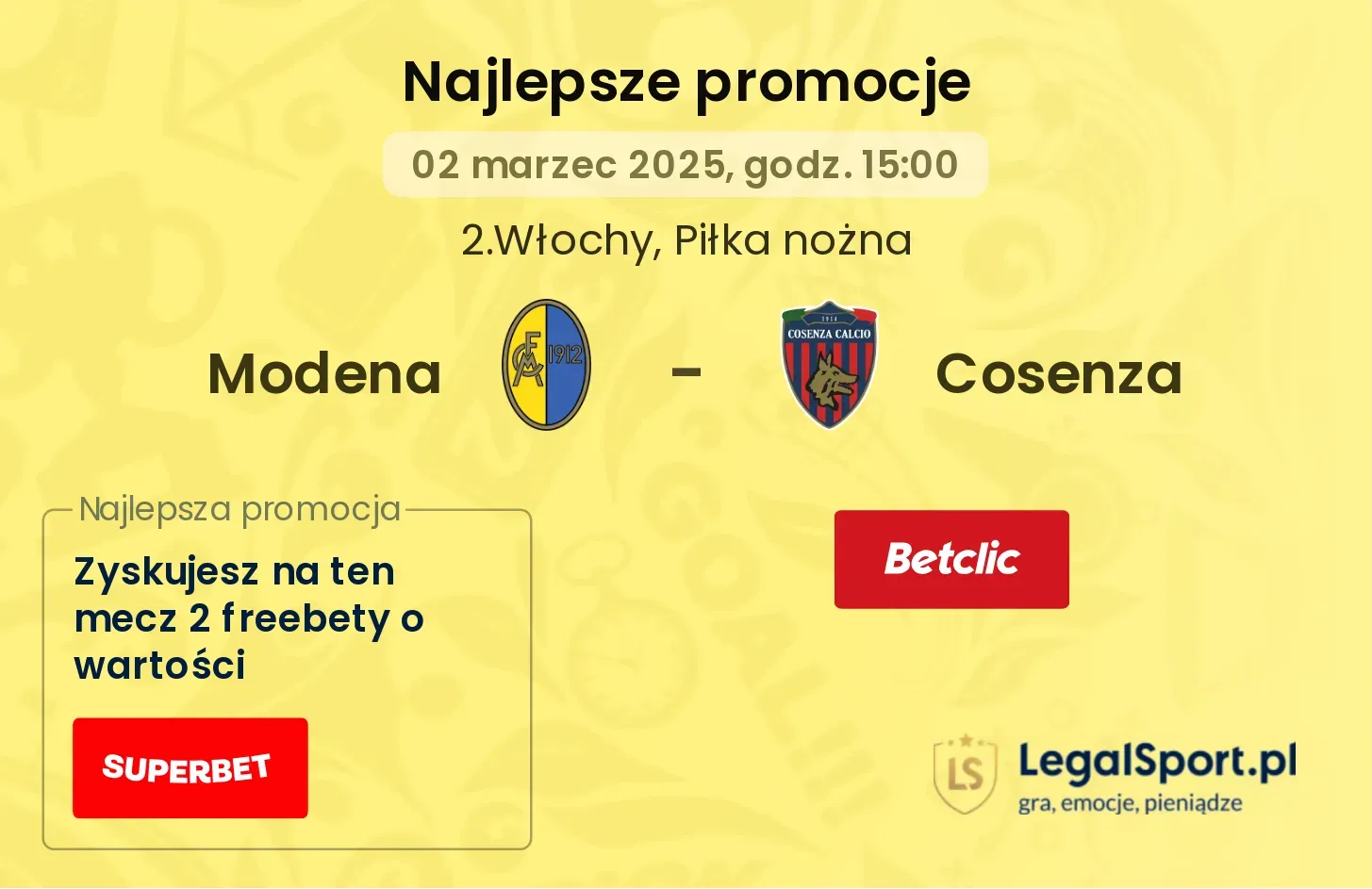 Modena - Cosenza promocje u bukmacherów