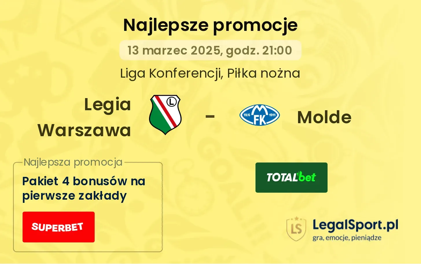 Legia Warszawa - Molde promocje bukmacherskie