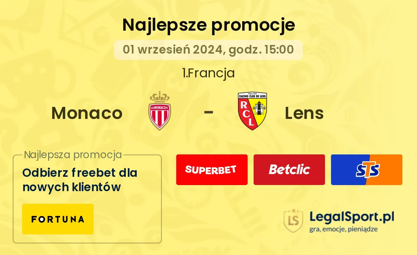 Monaco - Lens promocje u bukmacherów 01.09, 15:00