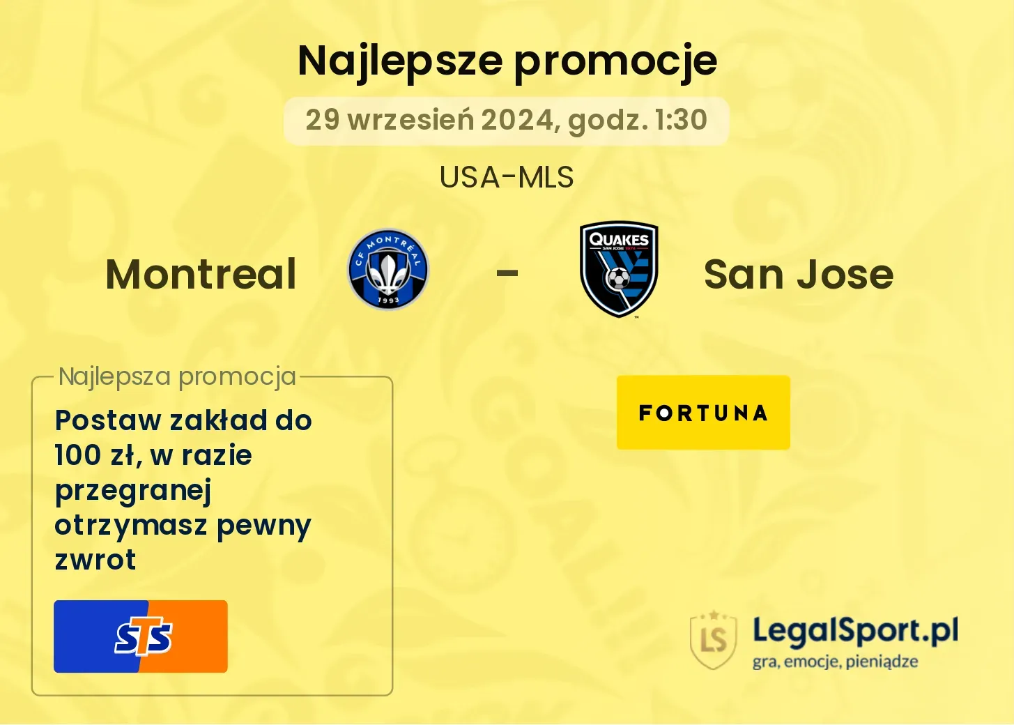 Montreal - San Jose promocje bukmacherskie 29.09, 01:30