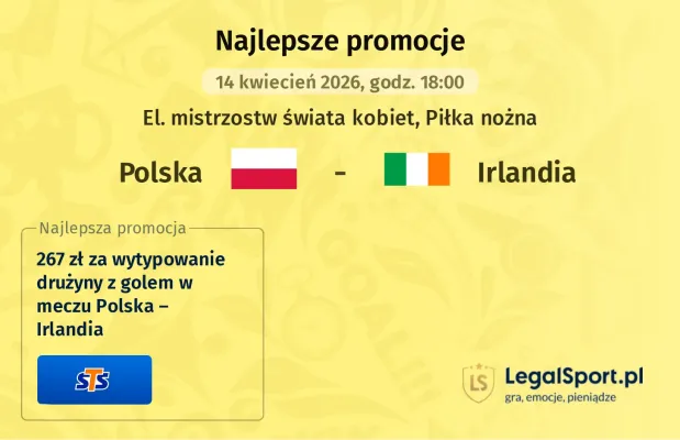 STS: 267 zł za wytypowanie drużyny z golem w meczu Polska – Irlandia