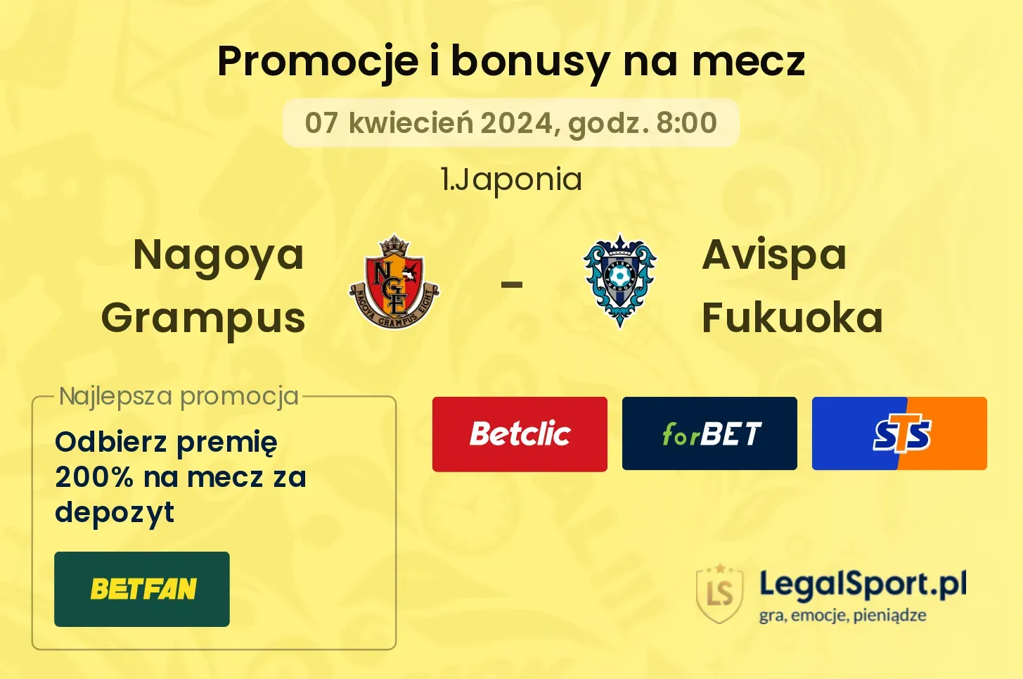 Nagoya Grampus - Avispa Fukuoka promocje bonusy na mecz